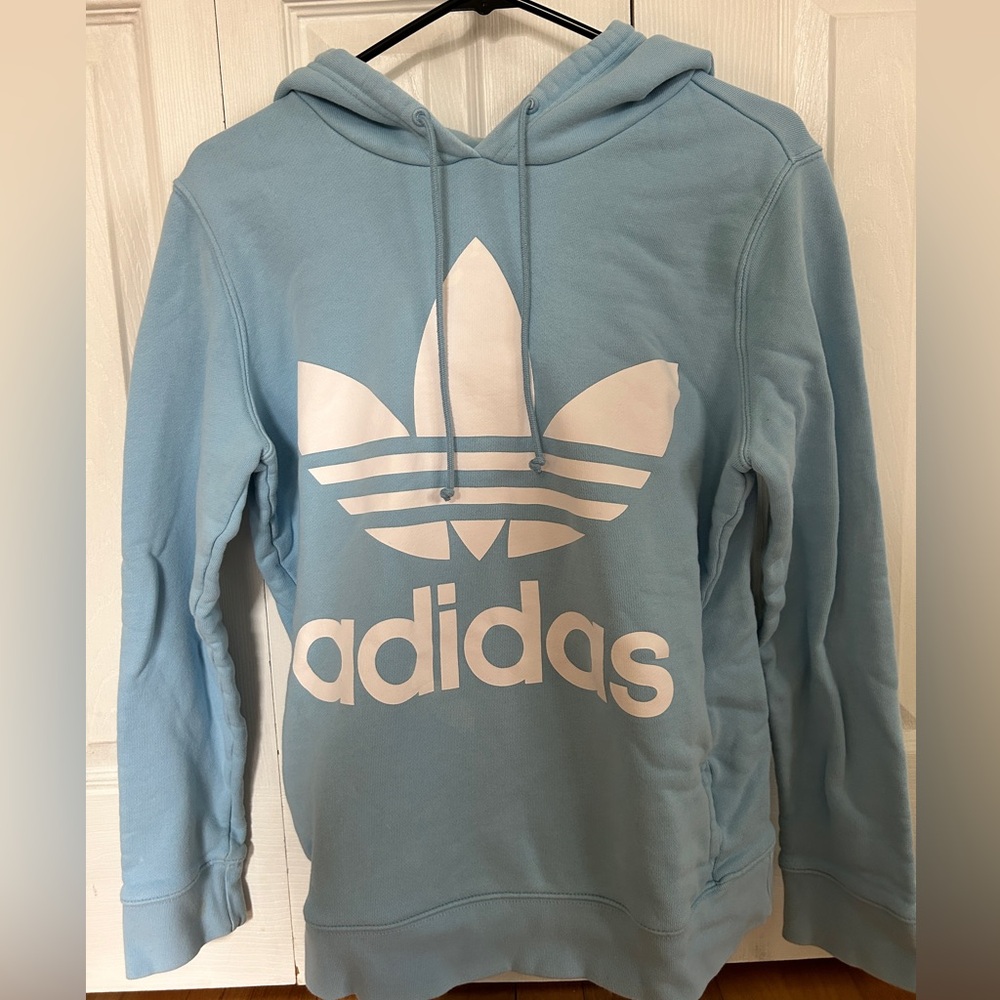 Light blue adidas athletic sweatshirt/hoodie